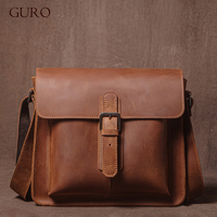 GURO Luxury Brand Genuine Leather Shoulder Bag Men Crazy Horse Cowhide Messenger Bag Women Retro Crossbody Bag Trend Satchel Bag