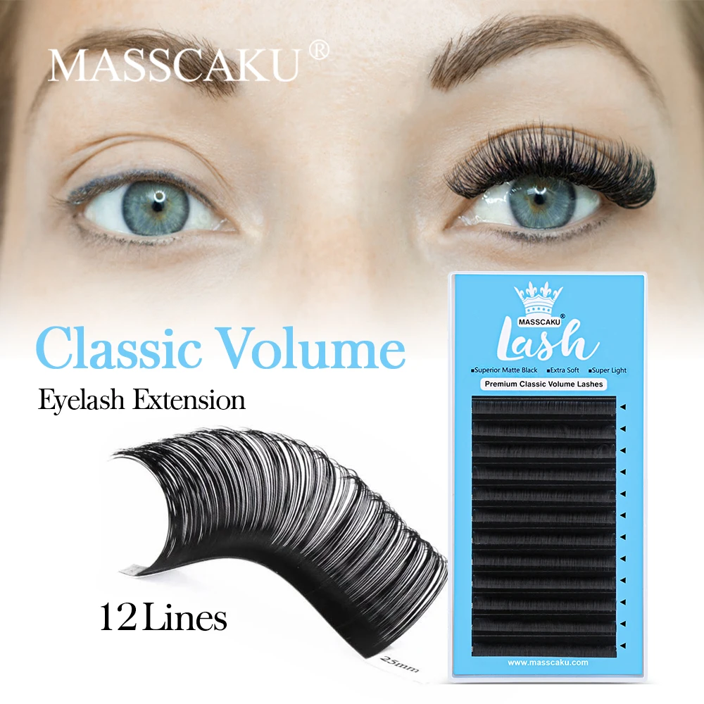 MASSCAKU Long Lasting 12Rows Russian Volume Classic Eyelashes 3D Effect Individual Faux Mink Lash Extension Makeup Cilios