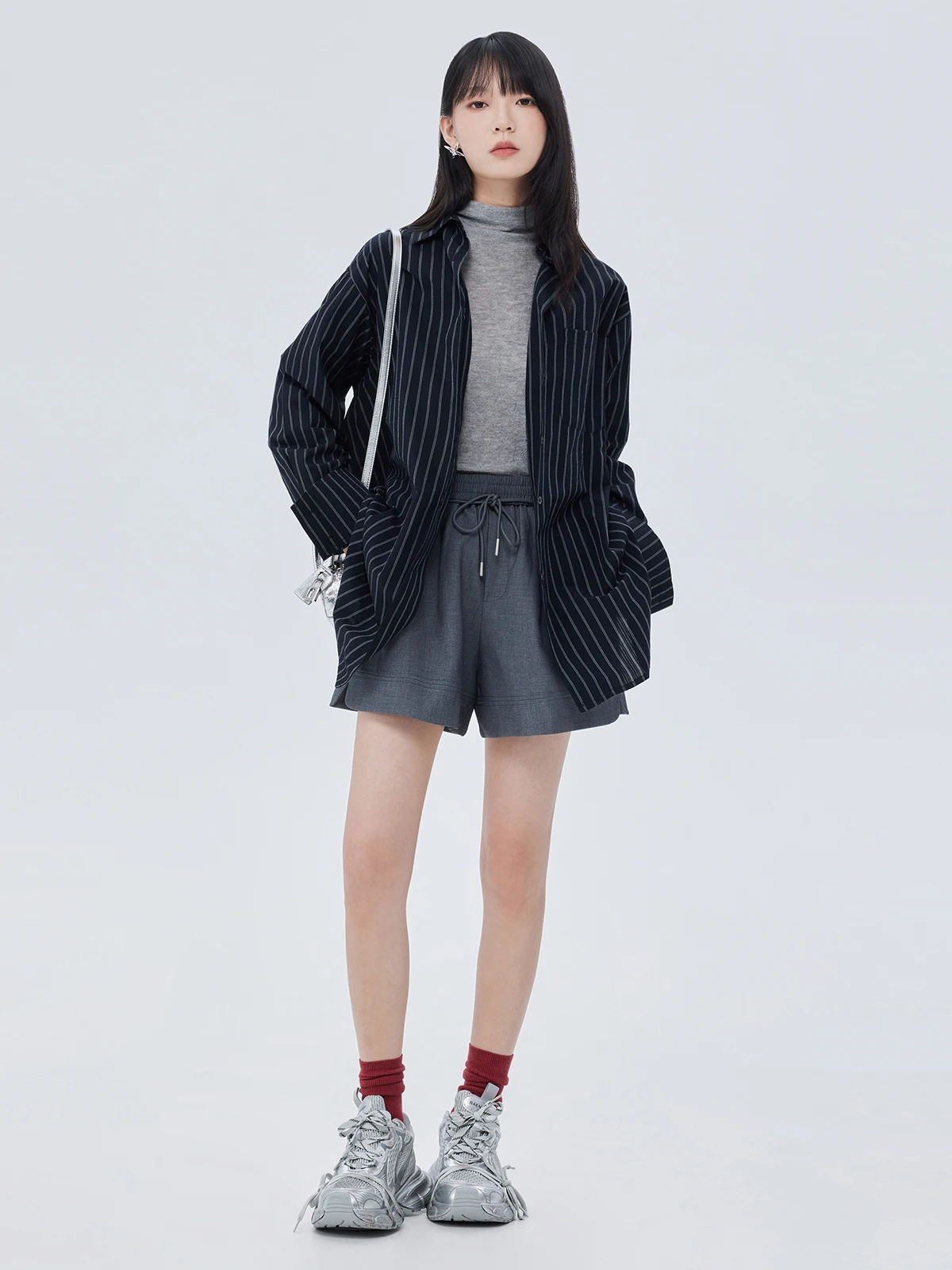 

Ele Commuter Stripe Mid-Length Long Sve irt Women's Loose Fit Spring Autumn Sle Artistic Cotton irt