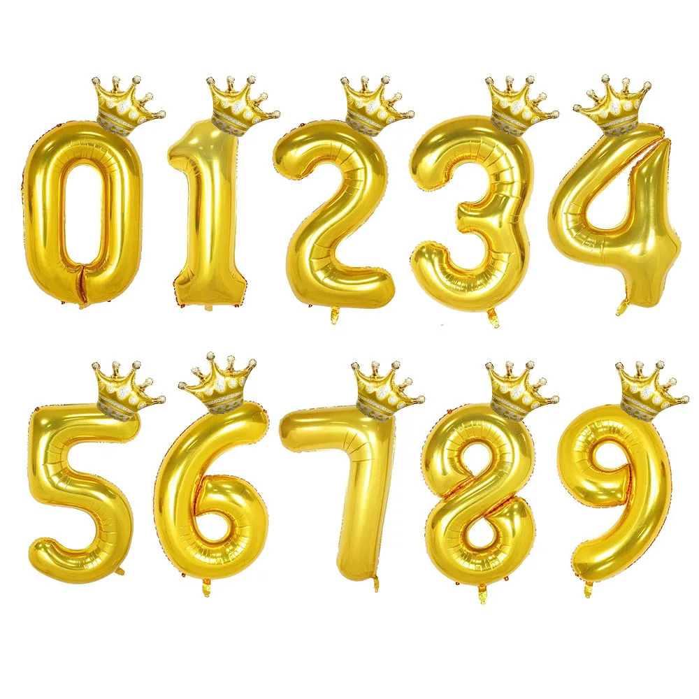 Mini Golden crown+32 inch Number balloon Gold silver Black figure 1 2 3 4 5 6 7 8 9 year kid boy girl Birthday Party Decorations