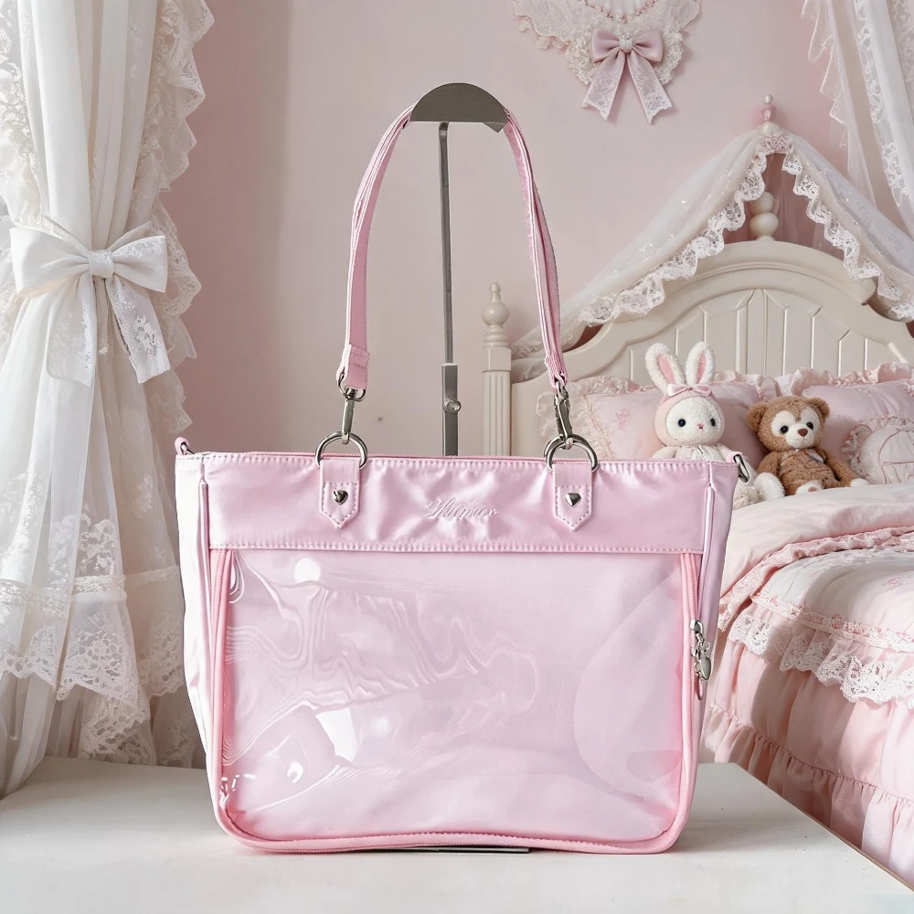 Japanese Original Satin Ltta Bag Women's Large Capacity College Style Transparent Tote Portable Messenger Bag Daily female