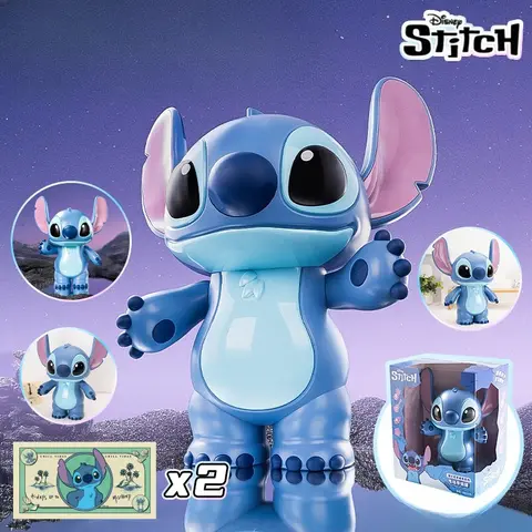 Hot Disney Stitch salvadanaio elettrico figure anime figurine Kawaii gestione finanziaria per bambini regalo di compleanno per bambini