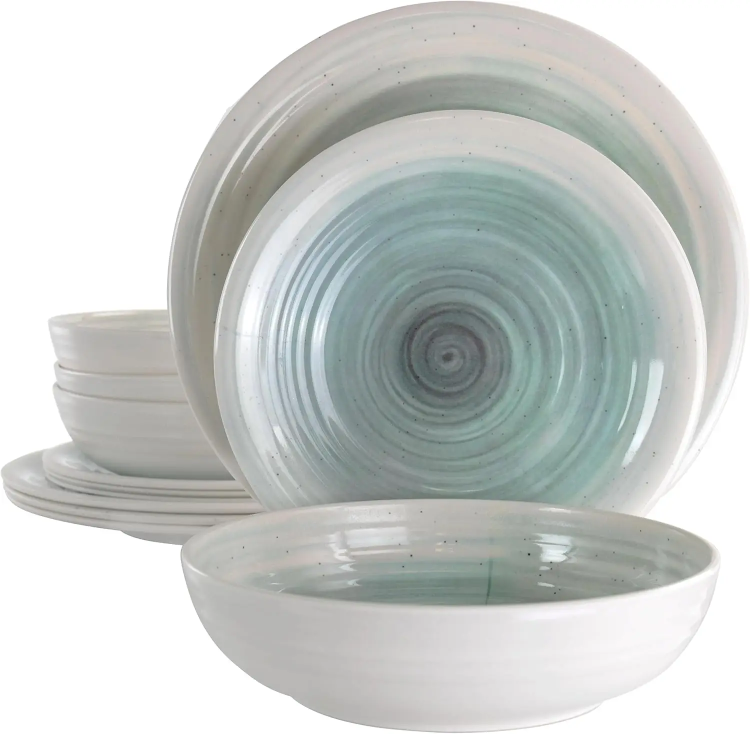 

Lightweight Dinnerware Set, 12 Piece, White and Light Blue