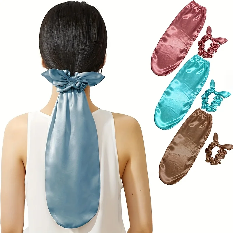 

2Pcs Silky Satin Sleep Cap Reversible Breathable Hair Protector Bow Design Soft Long Hair Bonnet Daily Use Styling Accessories