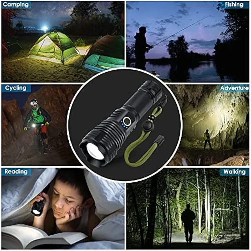 High Power LED Flashlight Super Bright USB Rechargeable Lantern Very Powerful LED Tactical Light Camping Emergency Work Lamp