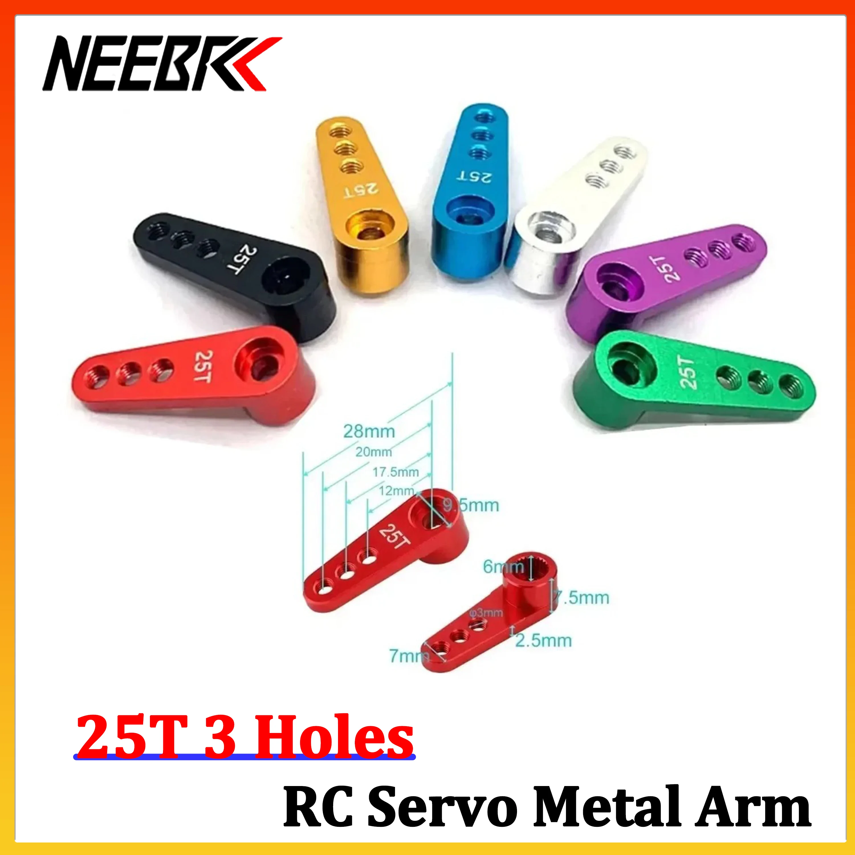 NEEBRC 25T 3 Holes Metal Servo Arm 28.5mm for 1/10 RC Car Crawler Boat Parts Wltoys Axial SCX10 WPL MN Yokomo HSP Accessories