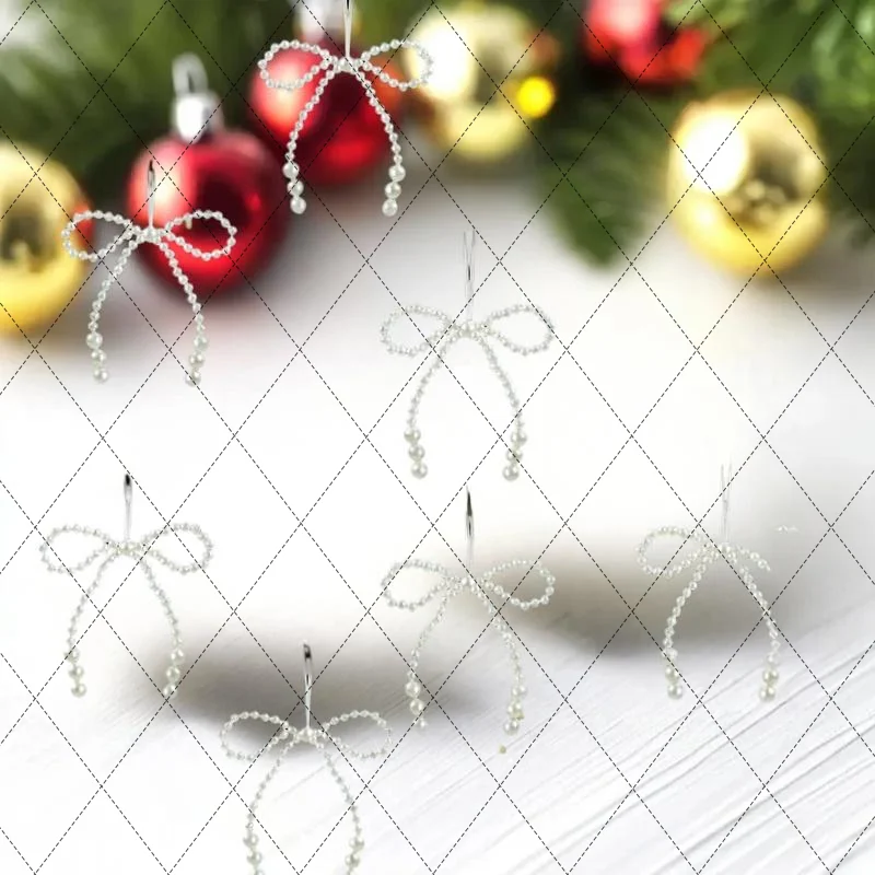 2/12Pcs Handmade Pearl-inspired Bow Christmas Tree Fringe Pendants; Perfect for Seasonal Festivities and Girls Room Aesthetics