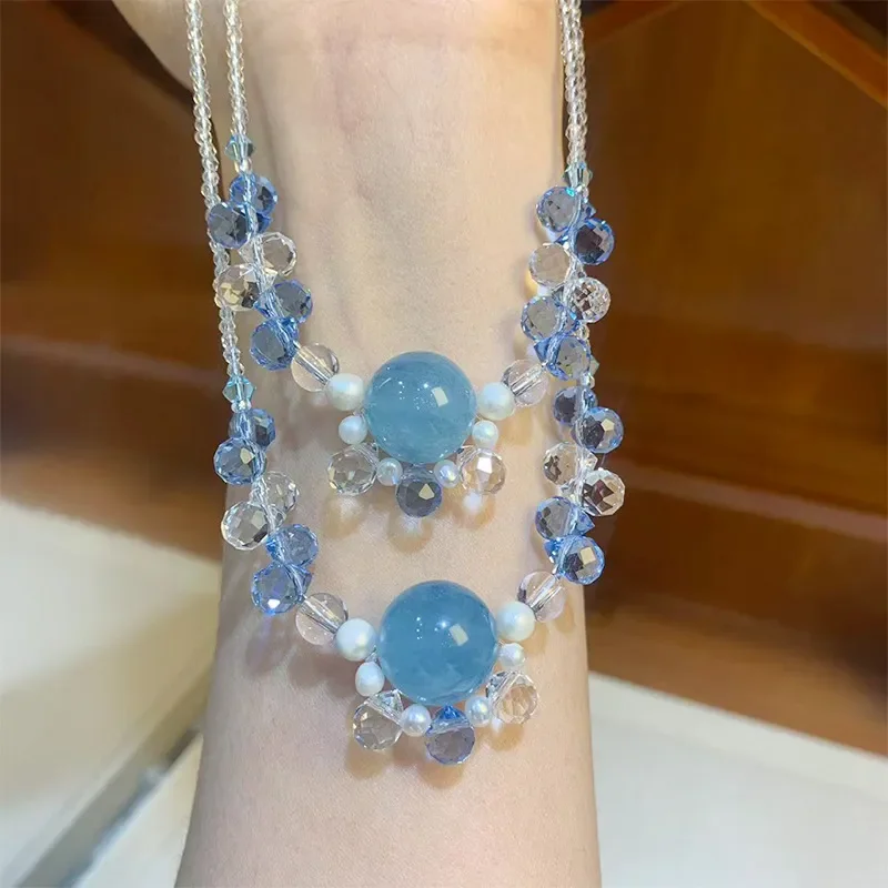 Clavicle Chain High Permeability Moisturizing Healing Department Aquamarine Summer Dopamine Whitening Versatile Gift Jewelry