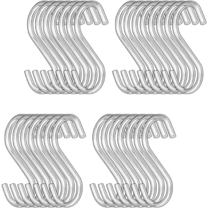 

100 Pack 2.8 inch S Hooks - Stainless Steel Bulk Sliver Small S Hooks Rack Hangers Heavy Duty for Kitchen, Work Shop, Bathroom,