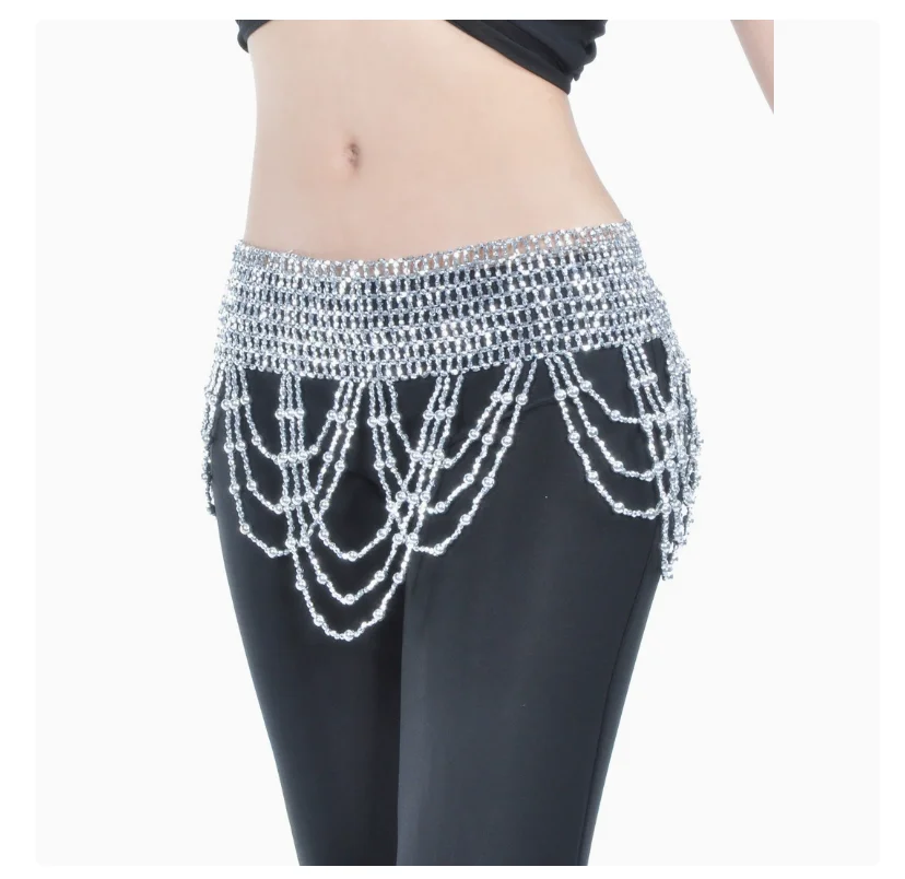 1pcs/lot  woman Belly Dance Costume Hip Belt Handmade Beads waistchain Shiny Gold Silver free size