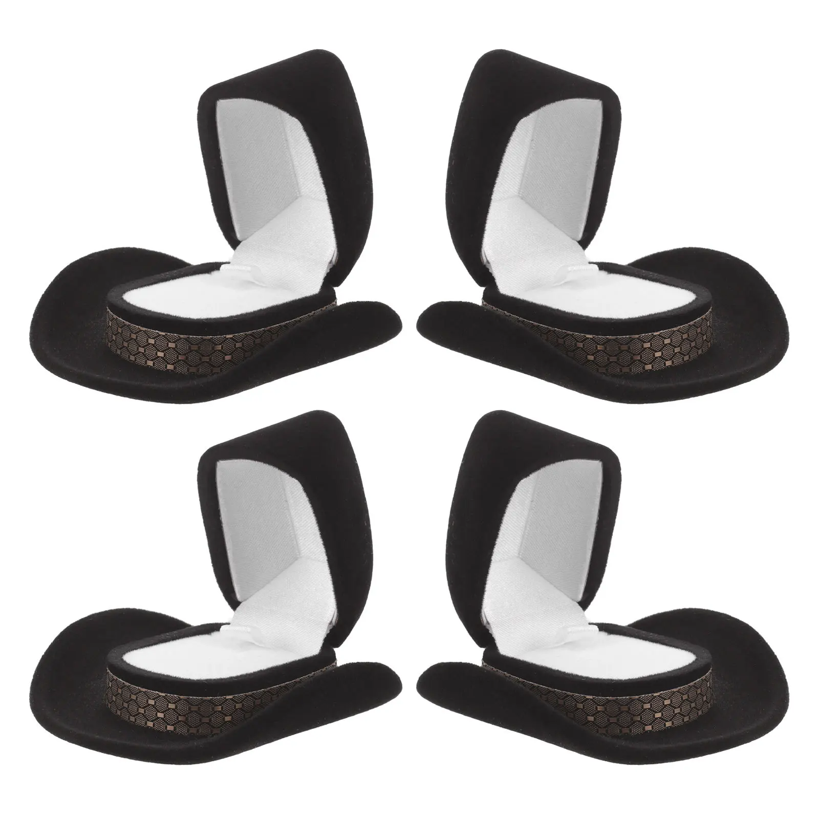 

4Pcs Cowboy Hat Shape Jewelry Box Flocked Lining Ring Necklace Organizer Western Style Travel Gift Container Ring Storage Case