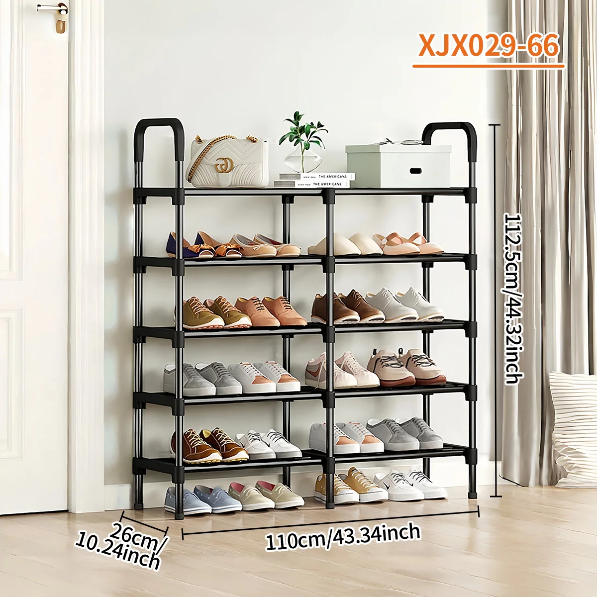 Schwarzes multifunktionales Schuhregal, mehrschichtiges Aufbewahrungsregal, hält Schuhe ordentlich, einfach zu montierendes Schuhregal für den Heimgebrauch, geeignet für Flur, Schlafzimmer,