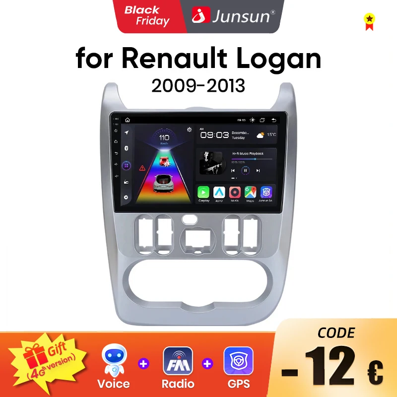 Junsun Wireless CarPlay Android Auto Car Radio For  Renault Logan 1 Sandero 2009 2010 2011-2013 Dacia Duster RDS GPS 4G WIFI