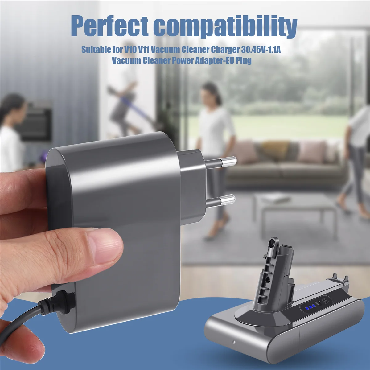 Popular adecuado para Dyson Dyson V10 cargador de aspiradora 30.45V-1.1A adaptador de corriente para aspiradora-enchufe de la UE