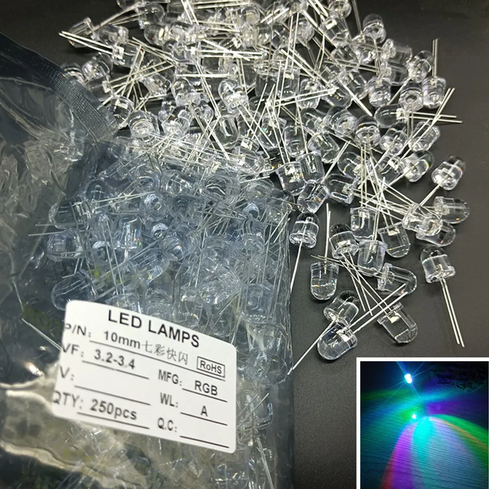 100pcs/Lot F10 10mm Fast/Slow RGB Flash Red Green Blue Rainbow Multi Color Light Emitting Diode Round LED