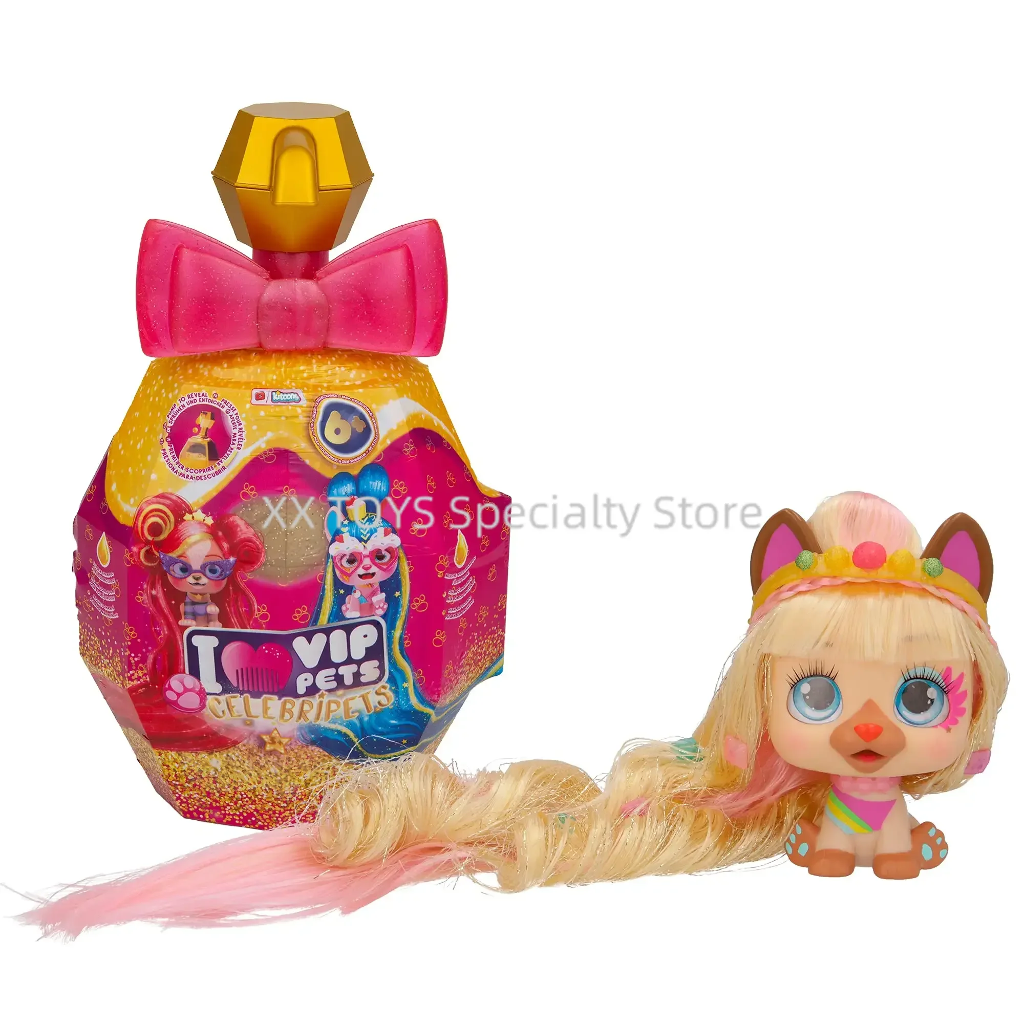 

I Love Vip Pets Celebripets Surprise Hair Reveal Doll with Long Golden Hair Style Salon Playset Surprise Blind Box Girl Toys