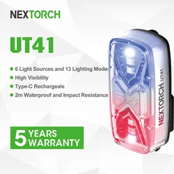 Nextorch UT41 Police Flashlight, Shoulder Warning Emergency Light with 6 Light Sources, Type-C Rechargeable LED Signal Light for