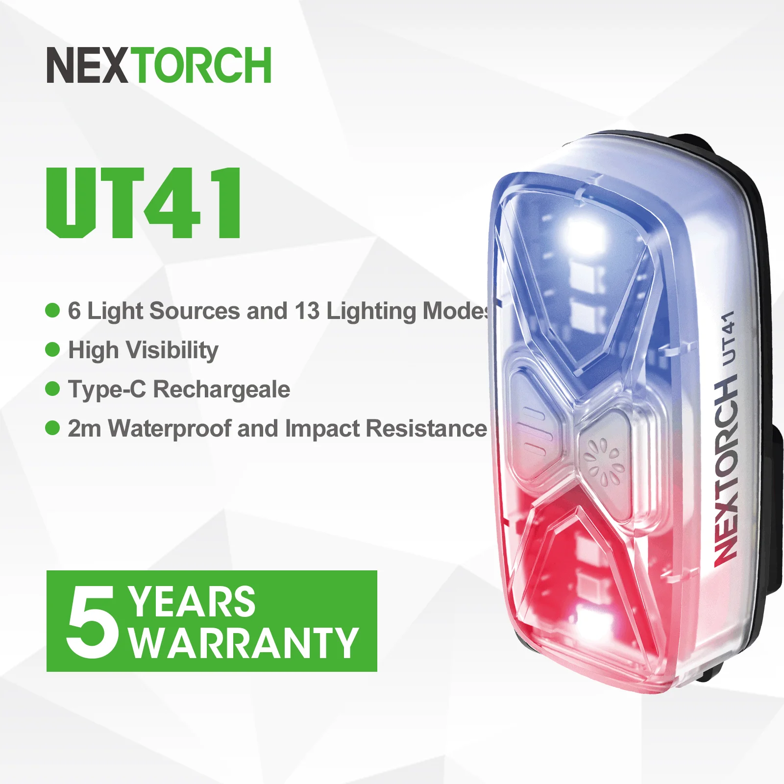 Nextorch UT41 Police Flashlight, Shoulder Warning Emergency Light with 6 Light Sources, Type-C Rechargeable LED Signal Light for