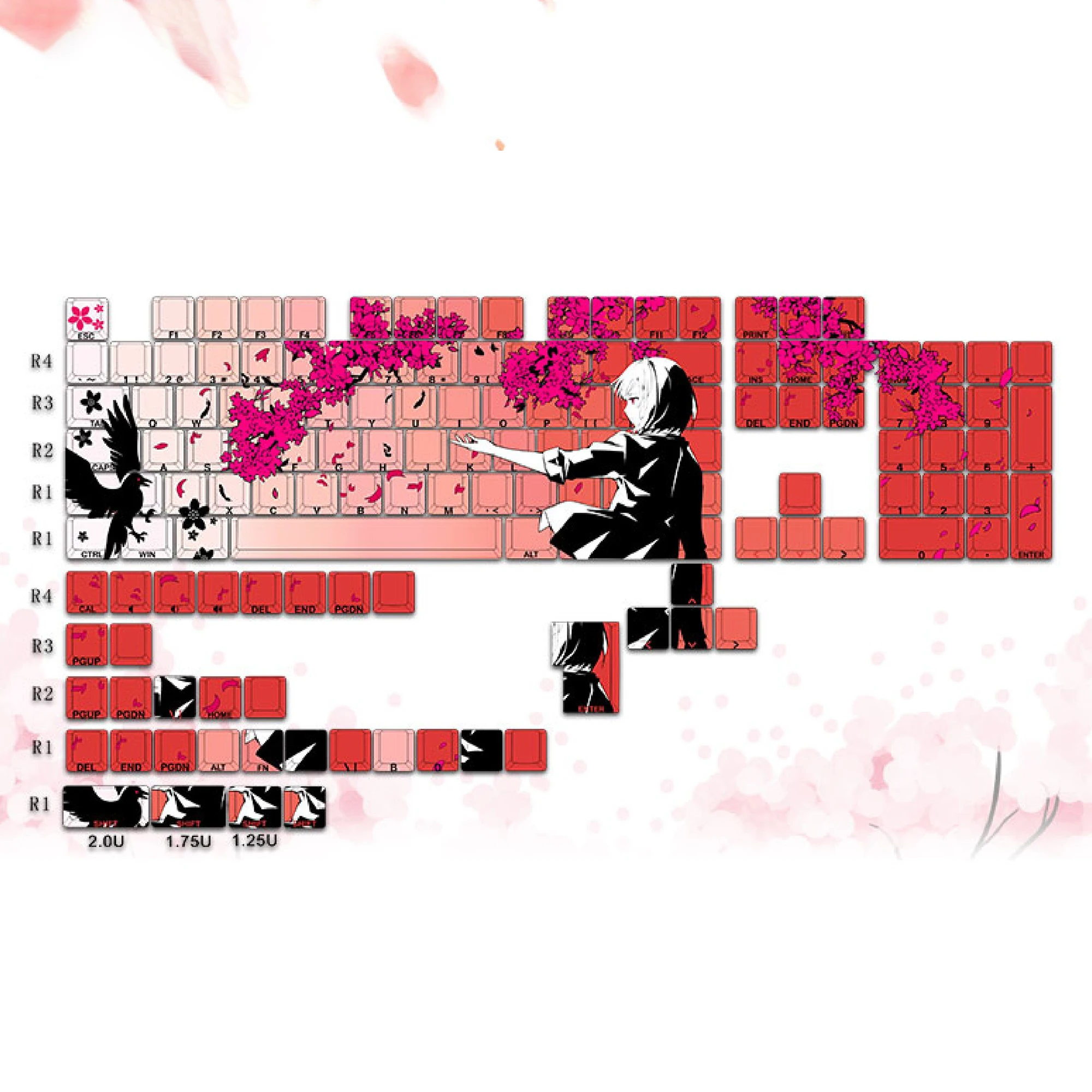 Imagem -02 - Teclas Raven Sakura Brilho Através do Perfil Cereja Keycap Pbt Keycap Corante-sub Cereja mx Interruptores para Teclado Mecânico Gamer 130 +