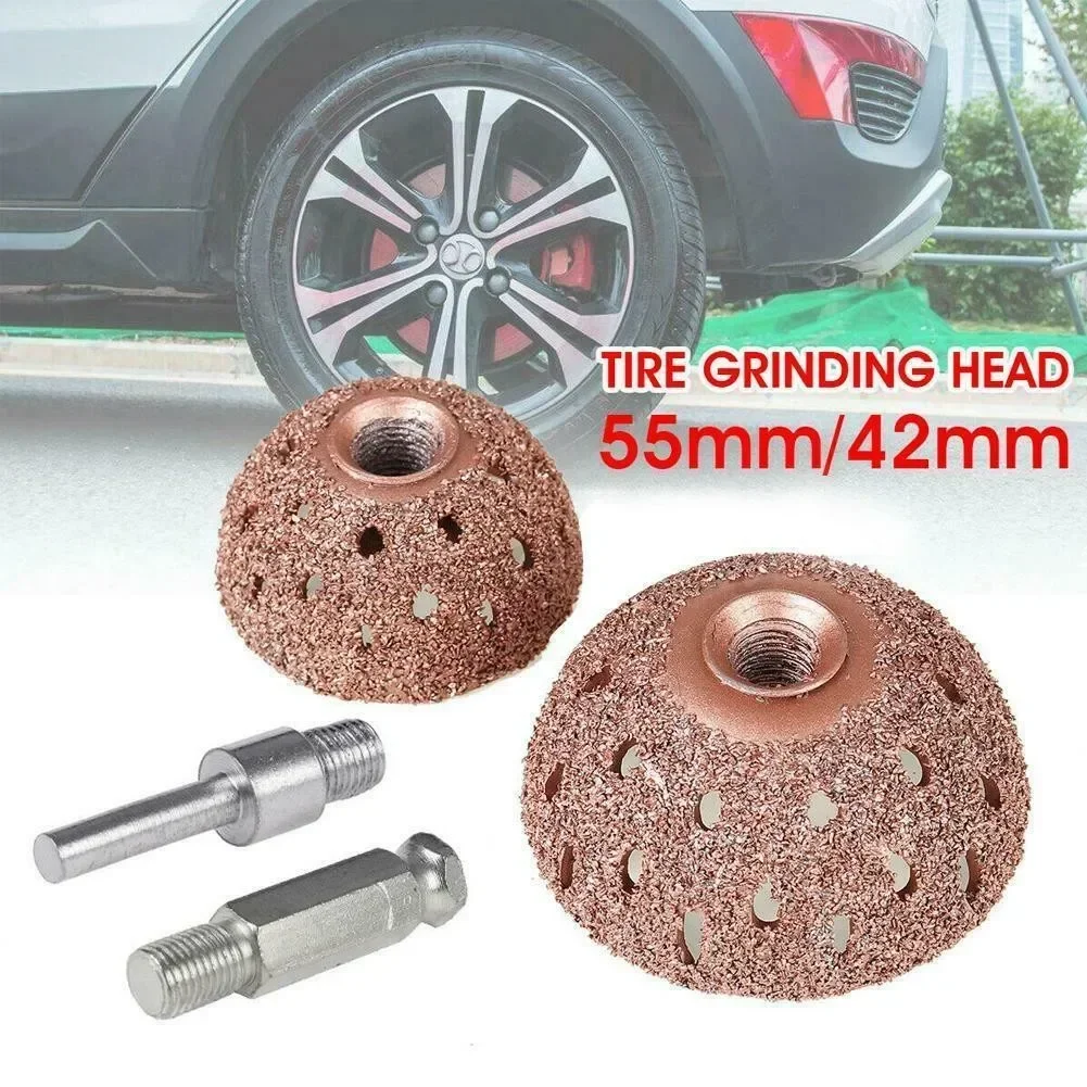 Tire Grinding Head Tungsten Steel Rasp Buffer Ball 42/55mm Buffing Wheel Hex/Round Arbor Adaptor Tyre Repair Hand Tool Home