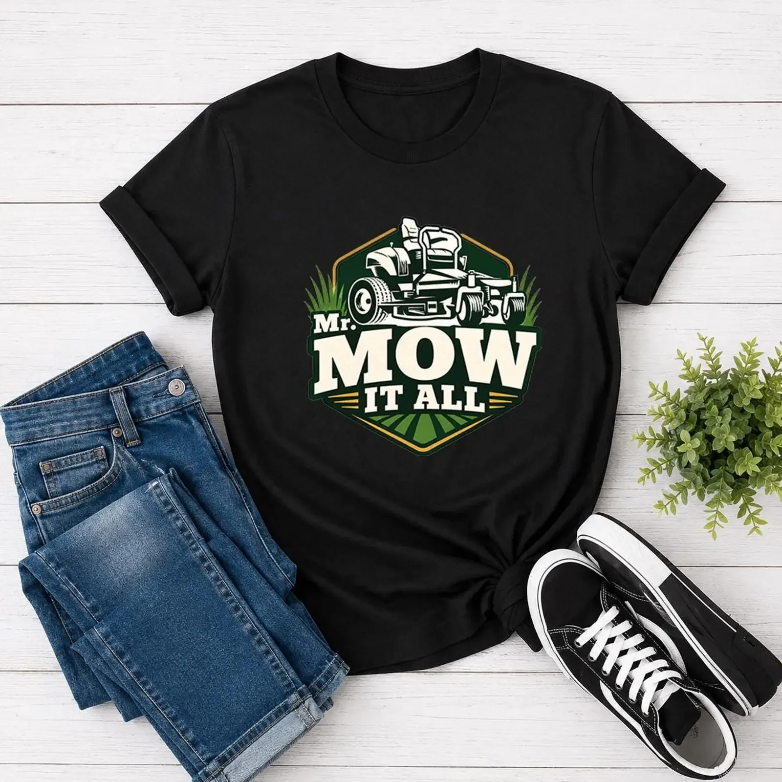 Mr Mow It All Lawn Mower T Shirt Funny Yard Work Dad  vintage Washed graphic homme Unisex Casual Breathable streetwear