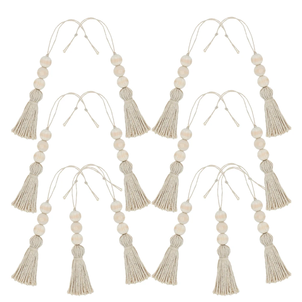 

14Pcs Wood Bead Garland Tassels Rustic Farmhouse Hanging Decor Door Wall Ornament Boho Cotton Rope Beaded Decor
