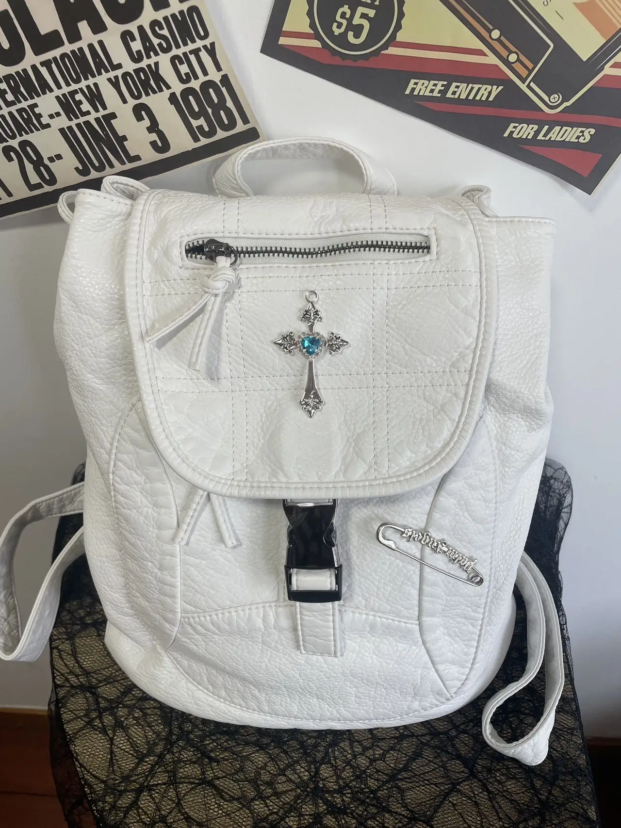 

Vintage Inspired white leather Backpack Punk and Retro backpack for women's bag