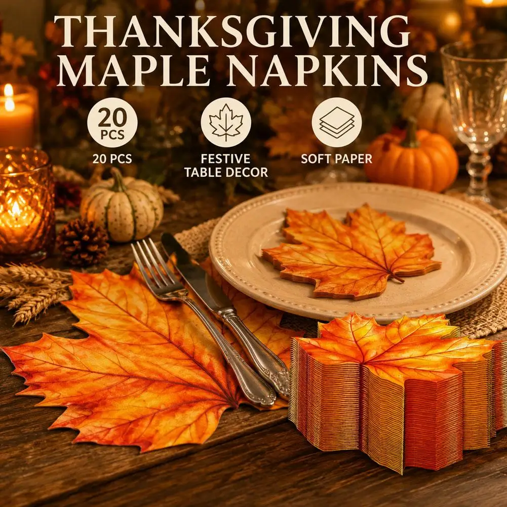 20pcs/Set Maple Leaves Paper Napkins Thanksgiving Fall Leaves Napkins Cocktail Napkins for Harvest Autumn Leaves Decoration