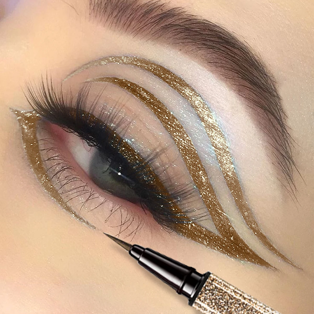 1PC 반짝이 액체 아이 라이너 연필 방수 보라색 핑크 블루 아이 라이너 펜 여성을위한 오래 지속되는 빠르게 건조 눈 메이크업