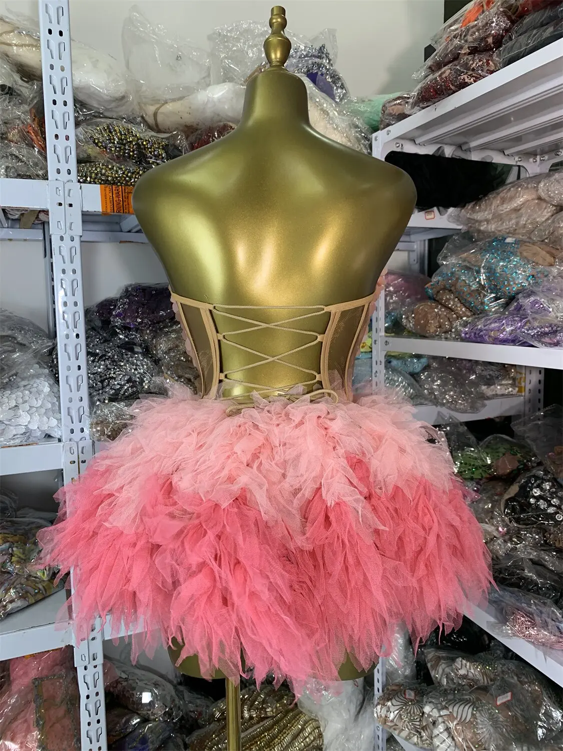 Women Evening Club Party Outfit Blingbling Sparkly SEequines Strapless Top And TUTU Mini Skirt Two Piece Sets Stage Costumes