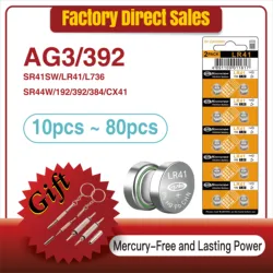 10-80PCS LR41 Cell Coin Alkaline Battery AG3 1.55V Button Batteries SR41 192 L736 SR41SW CX41 392 Lamp Light Watch