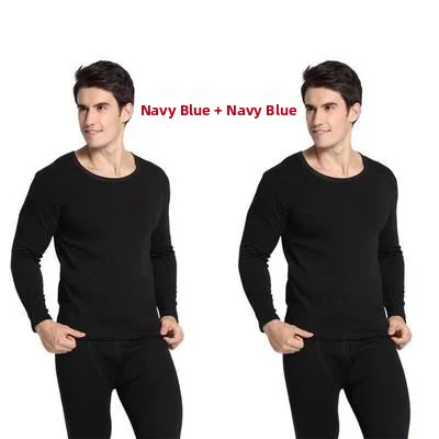 Thickened Fleece Warm Underwear Set for Teenage Boys High School Students Long Sleeve round Neck Pure Color Home Clothes