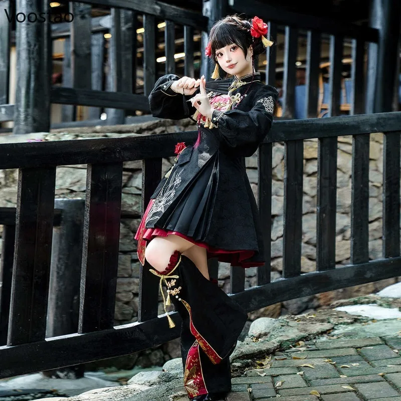 Dolce nero rosso abiti da festa da sera Harajuku Y2k cosplay principessa mini abito stile cinese gotico Lolita abito da donna stile punk