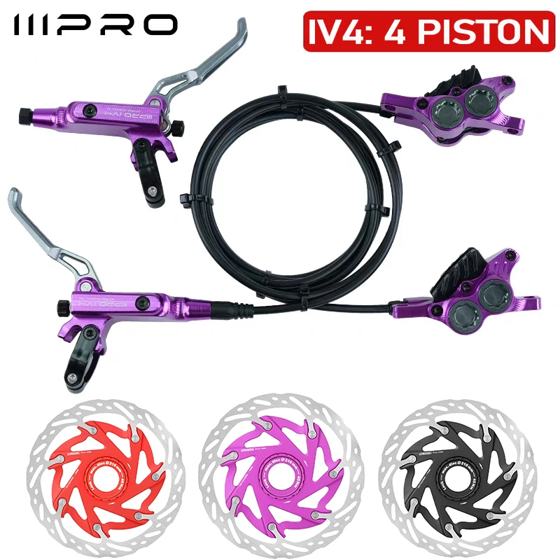

IIIPRO IV4 Bicycle Hydraulic Brakes Set 4 Piston Bike Hydraulic Disc Brake Set Centerlock 160mm Road MTB Oil Pressure Brake Disc