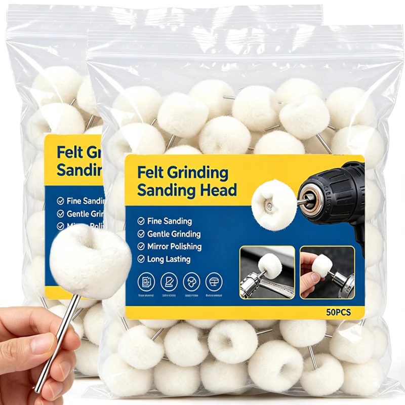 50/1pcs Wool Felt Polishing Heads Mini Polishing Brush Grinding Sanding Head for Jade Jewelry Watch Metal Wheel Polishing Tools