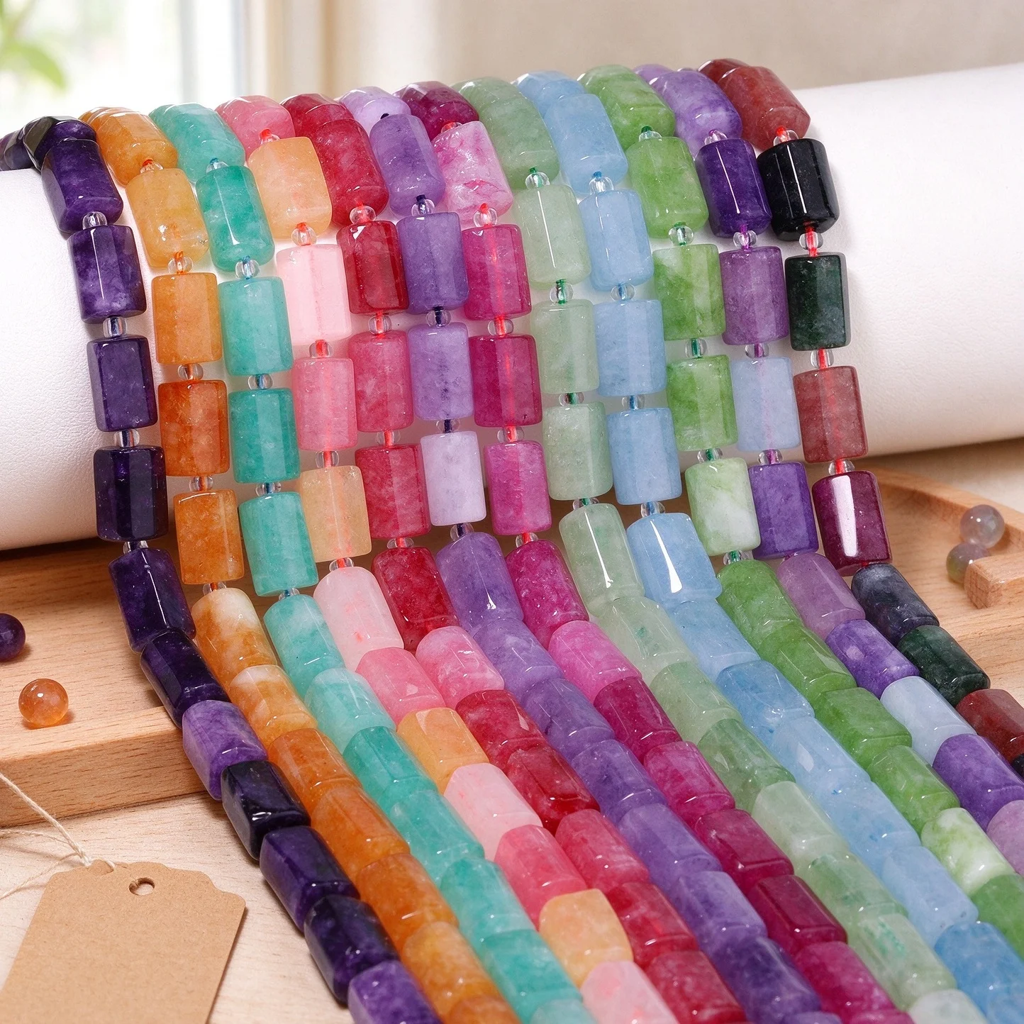 8x12mm Cylinder Natural Stone Loose Bead 15 Inch 24-27Pcs Column Beads for DIY Bracelet Necklace Handmade Jewelry Craft Supplies