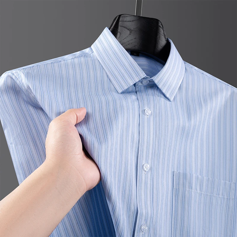 Men Vertical Stripe Business Shirt Long Sleeve Autumn Spring Casual Wrinkle-free Plaid Formal Button Down Office Social Fashion