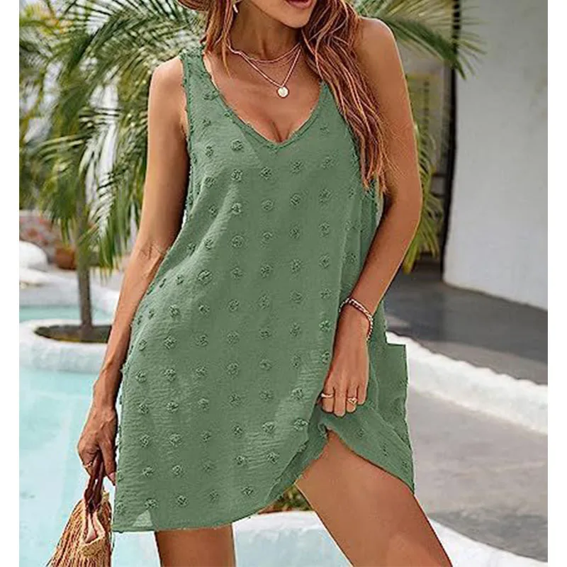 여성 캐주얼 여름 슬링 비치 커버업 브이넥 루즈 베스트 슬링