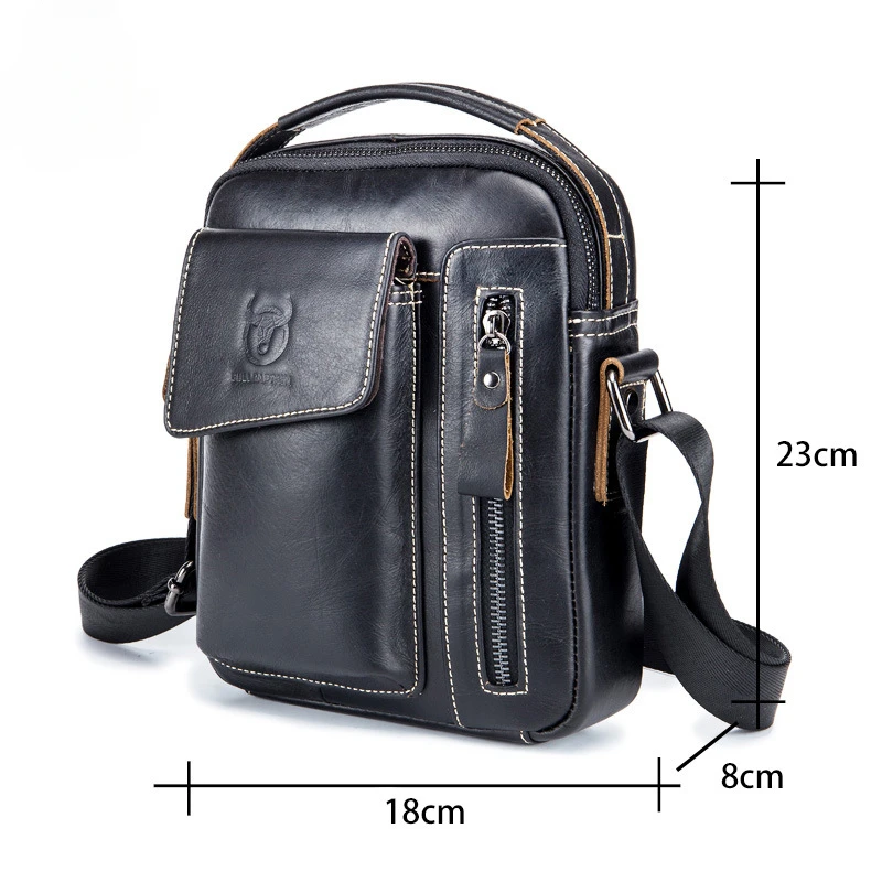 BullCaptain Brand Cow Genuine Leather Men\'s Cowhide Crossbody Bag Soft Vertical Mobile Phone Men\'s Shoulder Bag