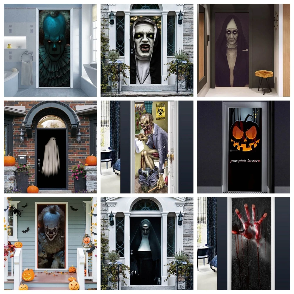 

Жуткая монахиня Зомби 3D виниловая наклейка, современные фестивальные дверные обои, креативная наклейка на Хэллоуин, домашний декор