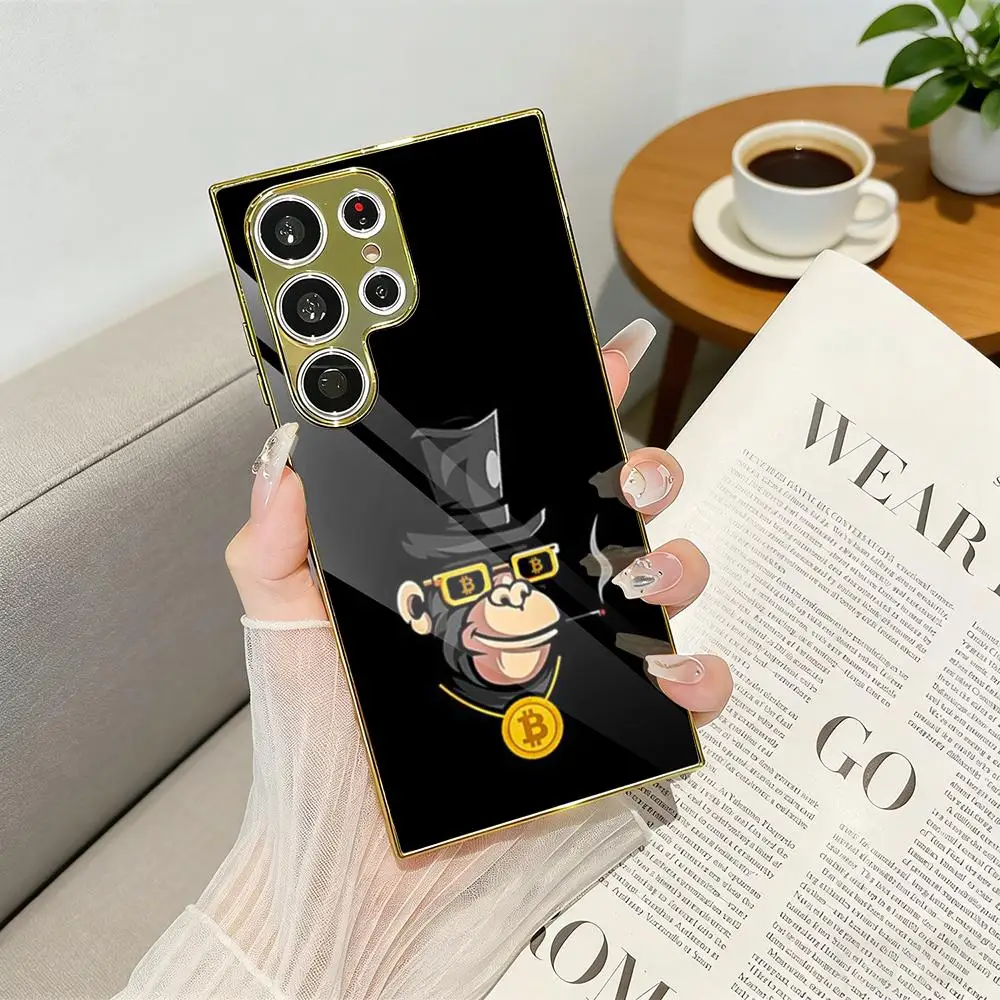 Bitcoin Cryptocurrency Btc Phone Case for Samsung Galaxy S25 S24 S23 Ultra Phone Cover Electroplated Metal Frame Glass Back