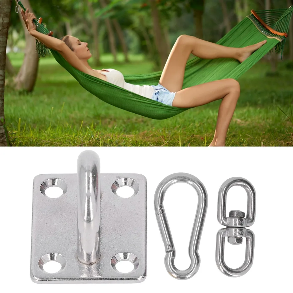 7 Pcs Durable M8 Hammock Hanging Hardware Heavy Duty Stainless Steel Hammock Hooks Rectangle Sun Shade Sail Fixing Yoga Swing