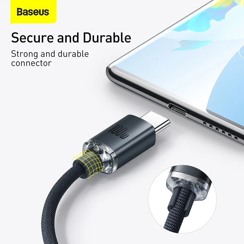 Baseus Crystal Shine Series Fast Charging Data Cable USB to Type-C 100W Or Type-C to Type-C 100W