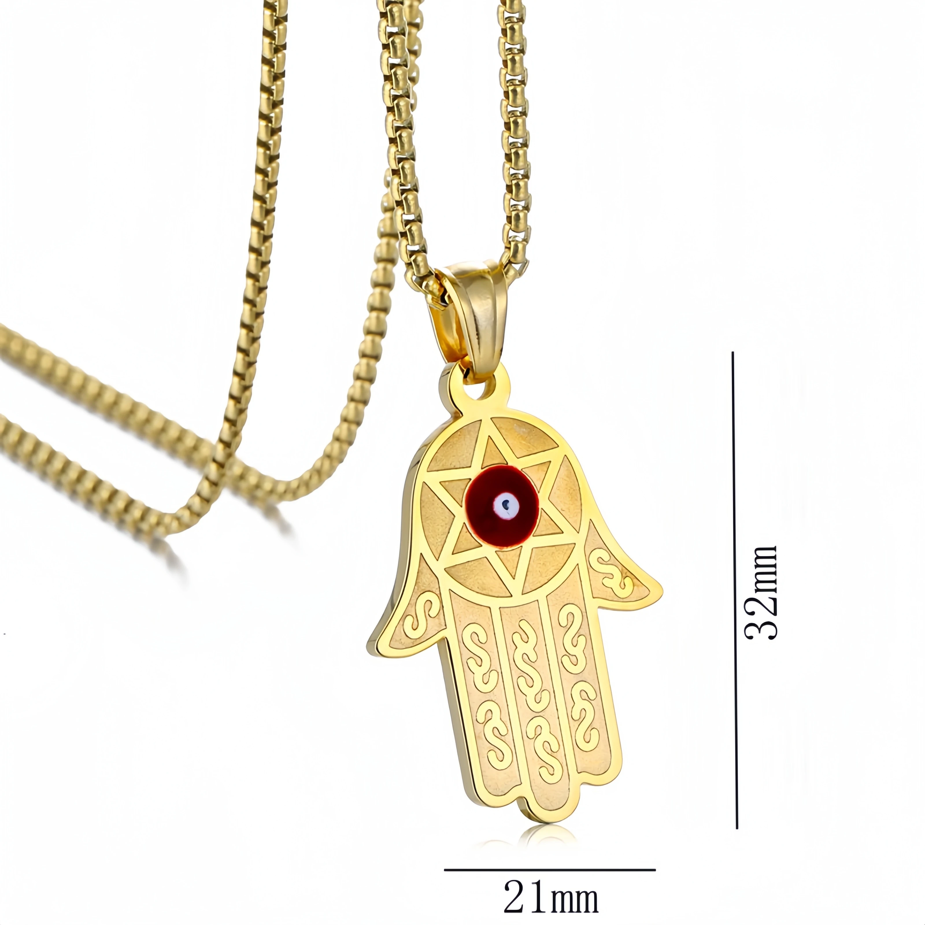 Retro hexagonal star palm shaped necklace stainless steel Hamza Fatima hand necklace punk hip-hop good luck jewelry