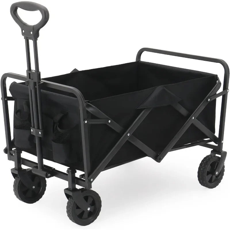 Collapsible Folding Wagon Cart, Beach Wagon Cart, Heavy Duty with Universal Wheels & Adjustable Handle, with 200lbs Weight