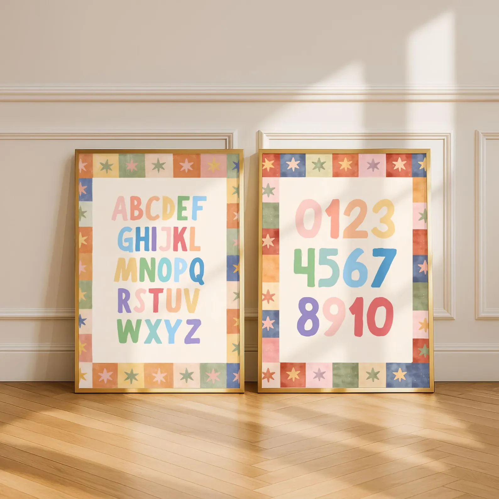 2pcs frameless Canvas Painting 2PCS Alphabet and Numbers Poster Classroom Decor ABC 123 Educational Nursery Homeschool Wall Art