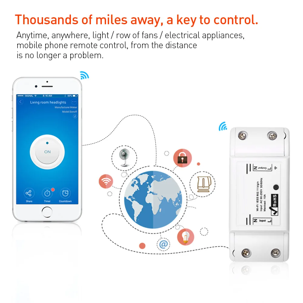 TY-TDQ-10A Tuya Intelligent On-Off Device Simple et questionWiFi Switch Control Remote Home Contrmatérielle