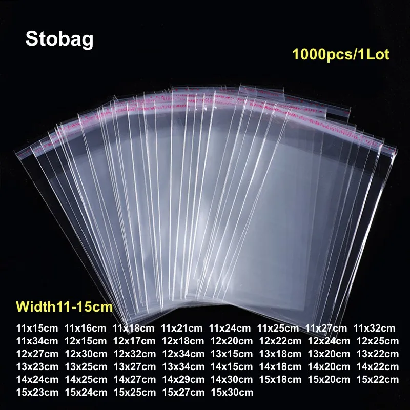 StoBag 1000pcs Wholesale Transparent Cellophane Self-adhesive Bag Plastic Opp Sealed Gift Jewelry Candy Packaging Clear Pouches