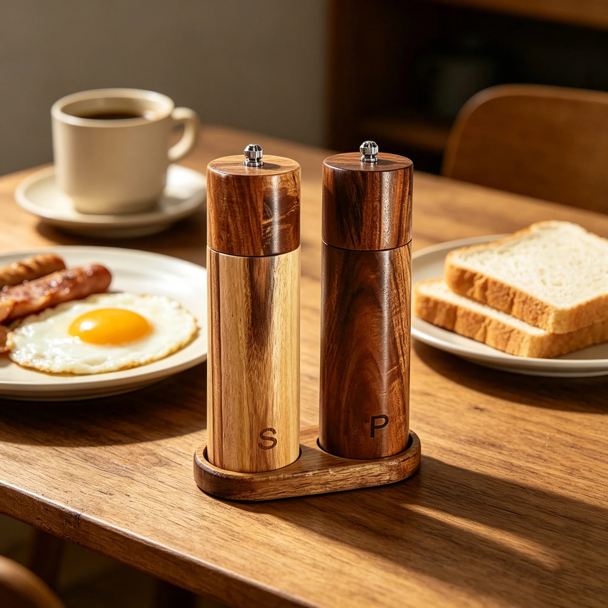 Wooden Pepper&Salt Grinder Set Spice Sea Salt Manual Grinder Cooking Tool Adjustable Portable Multipurpose Ergonomic Modern Mill