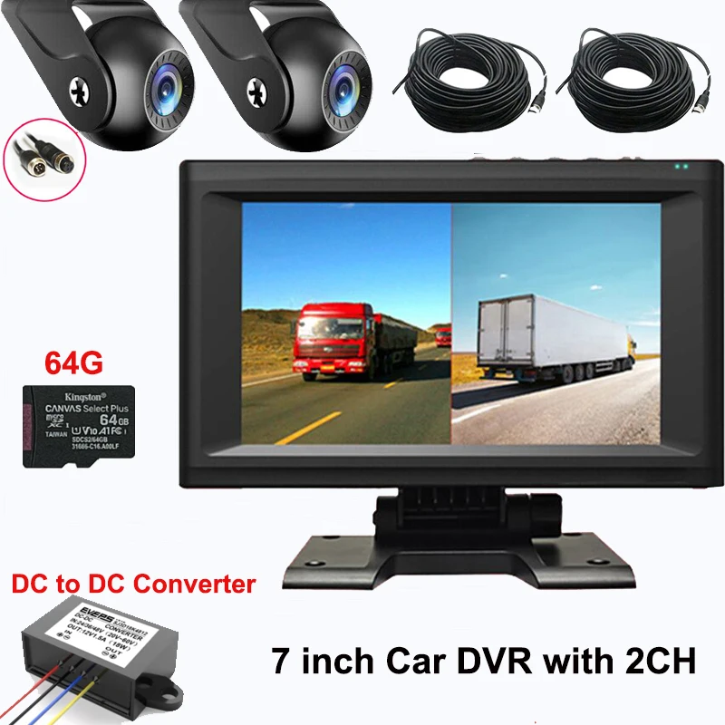 

Wire Forklift Camera System 7 inch Display Screen Car Dvr 2CH with 2 Wire 720P Cameras For RVs,Trucks,Forklifts